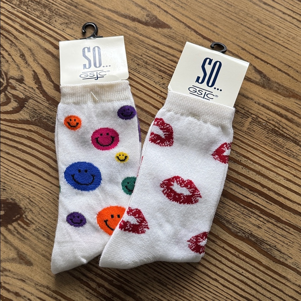 SO two pairs of socks - lips & smiley face